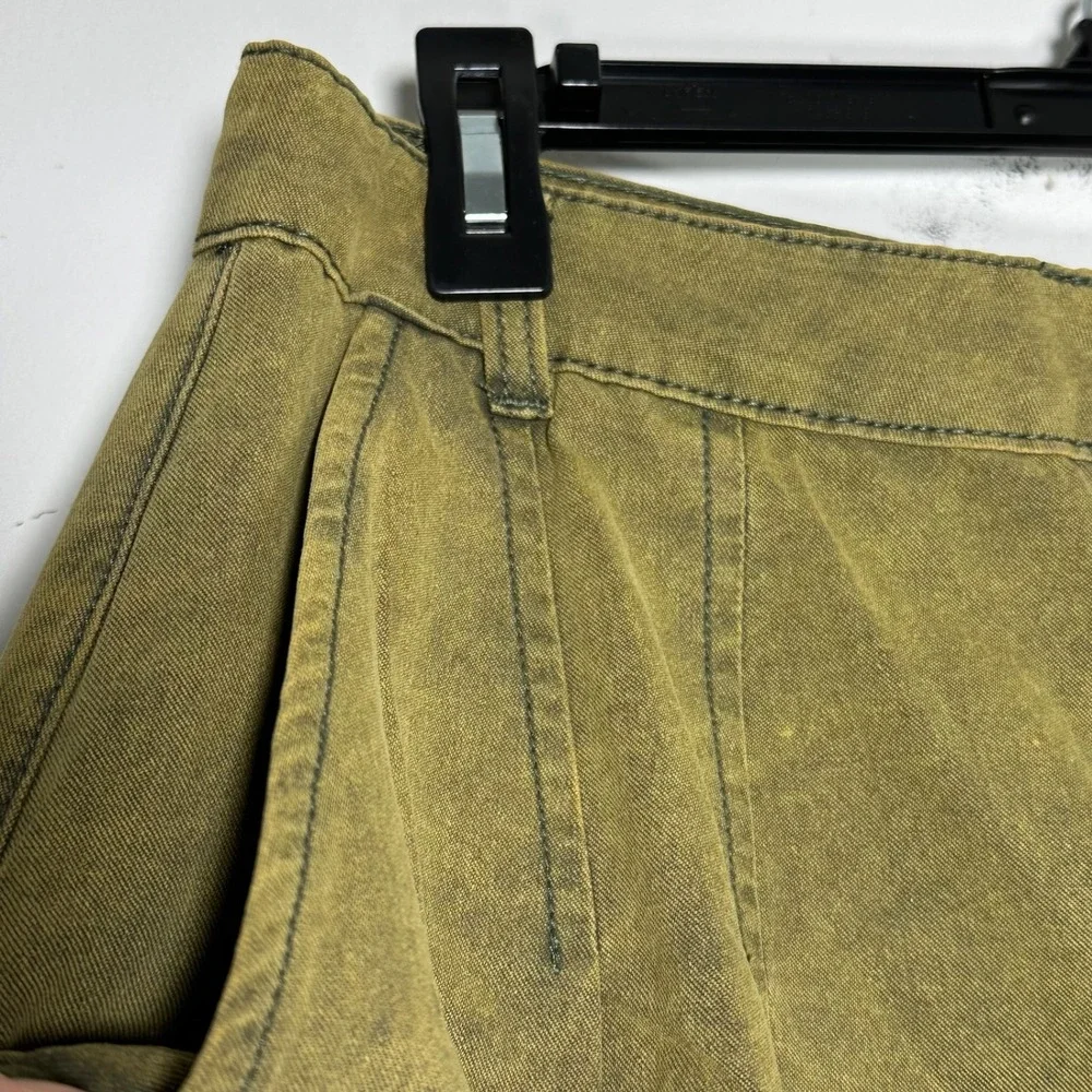 POL Olive Green Acid Wash‎ High Rise Wide Leg Cotton Pleated Pants Size L YKP98